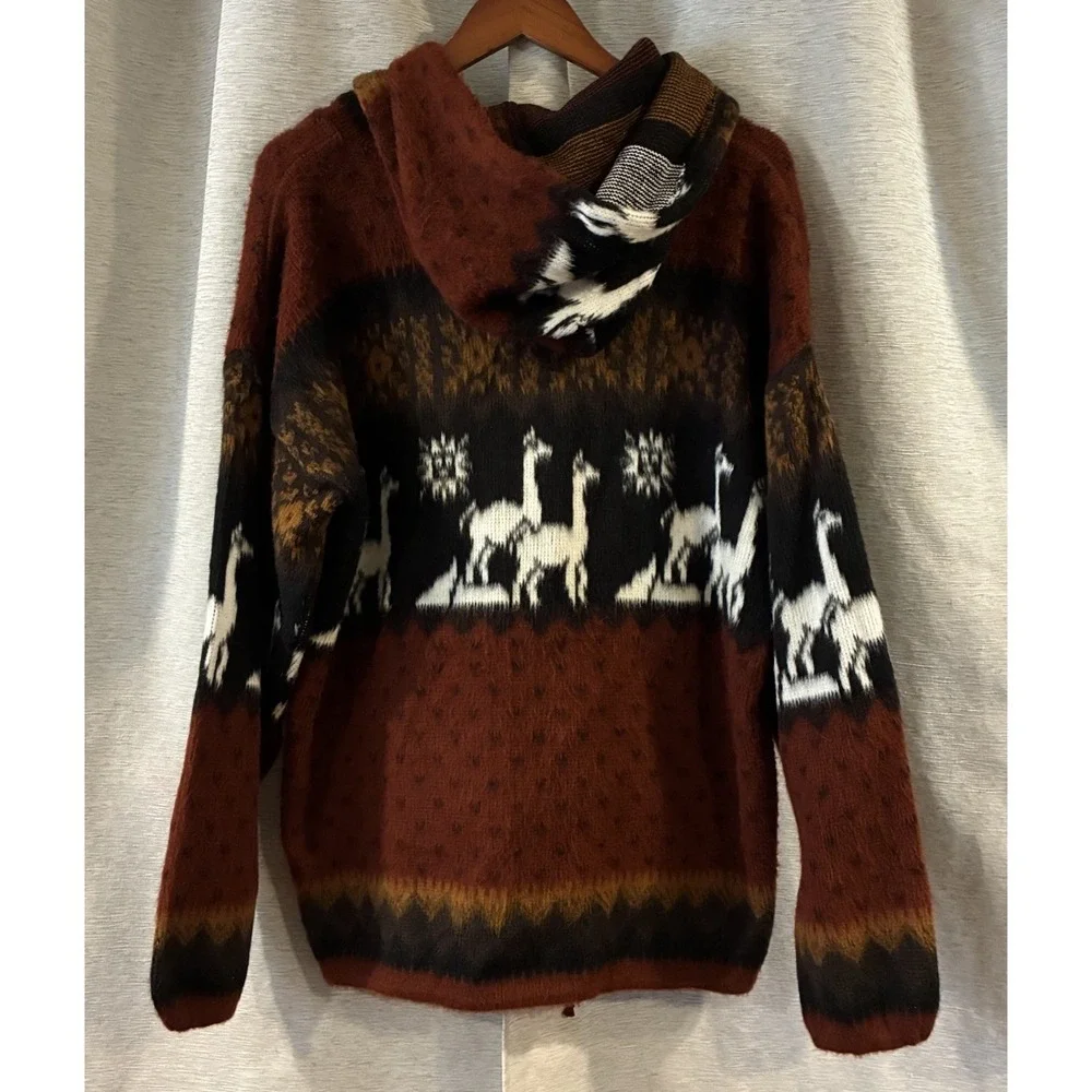 Vintage Alpaca Hoodie Jacket Made In Ecuador Men's Large